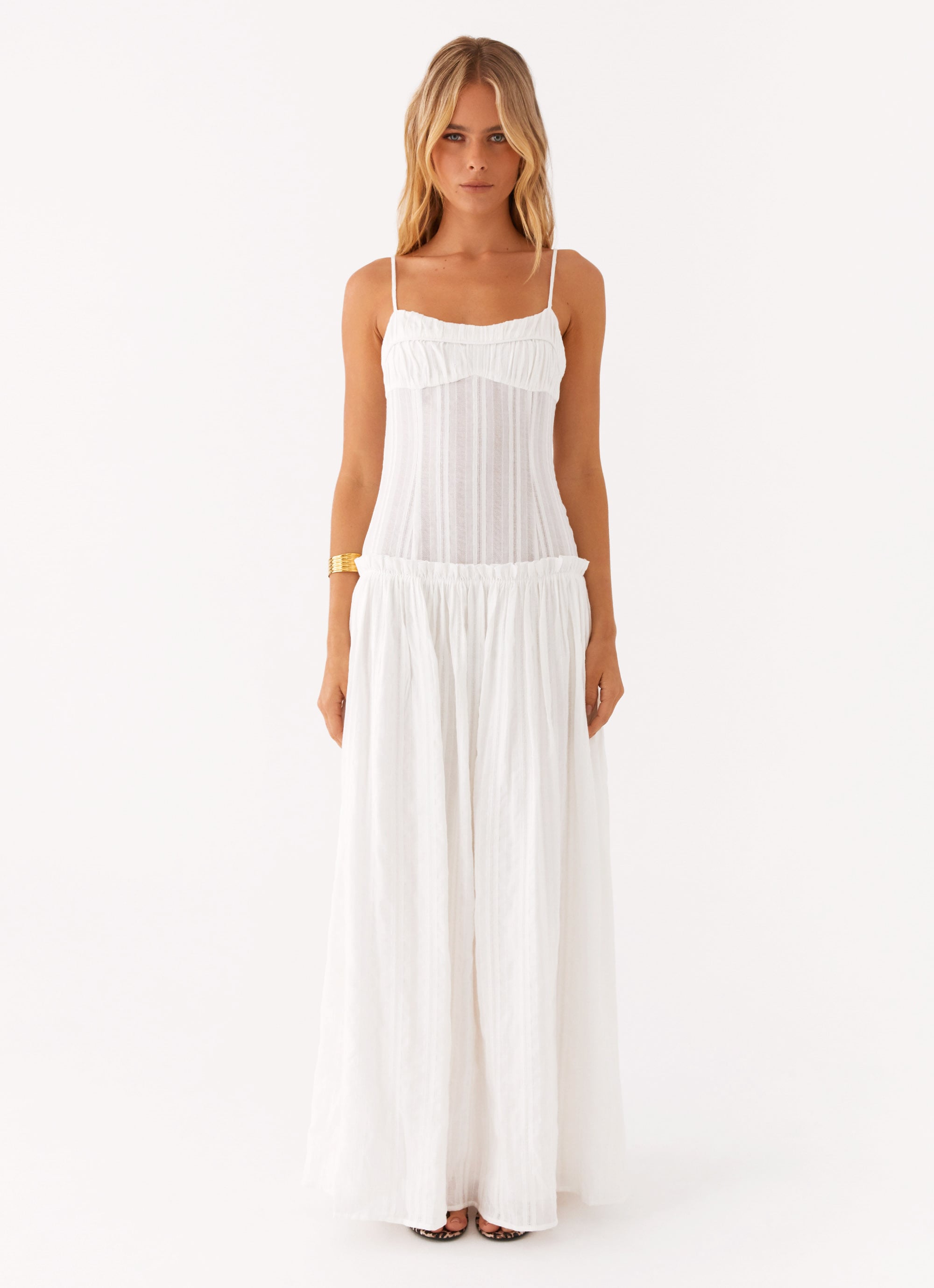 Ivory White Maxi Dress With Dropped Waist