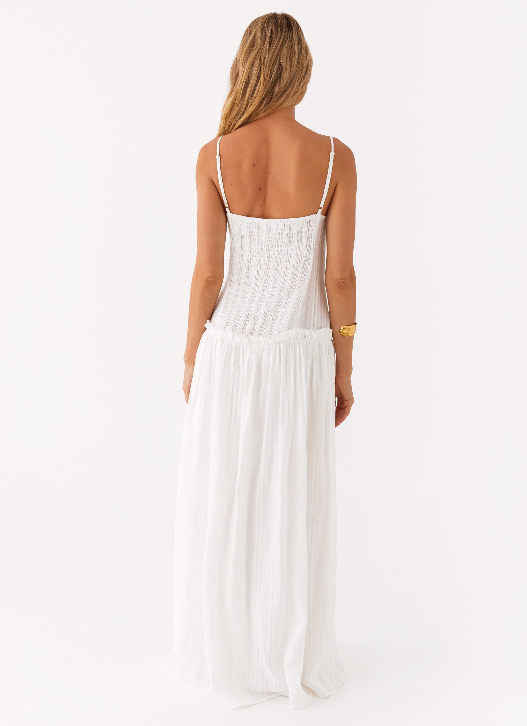 Ivory White Maxi Dress With Dropped Waist