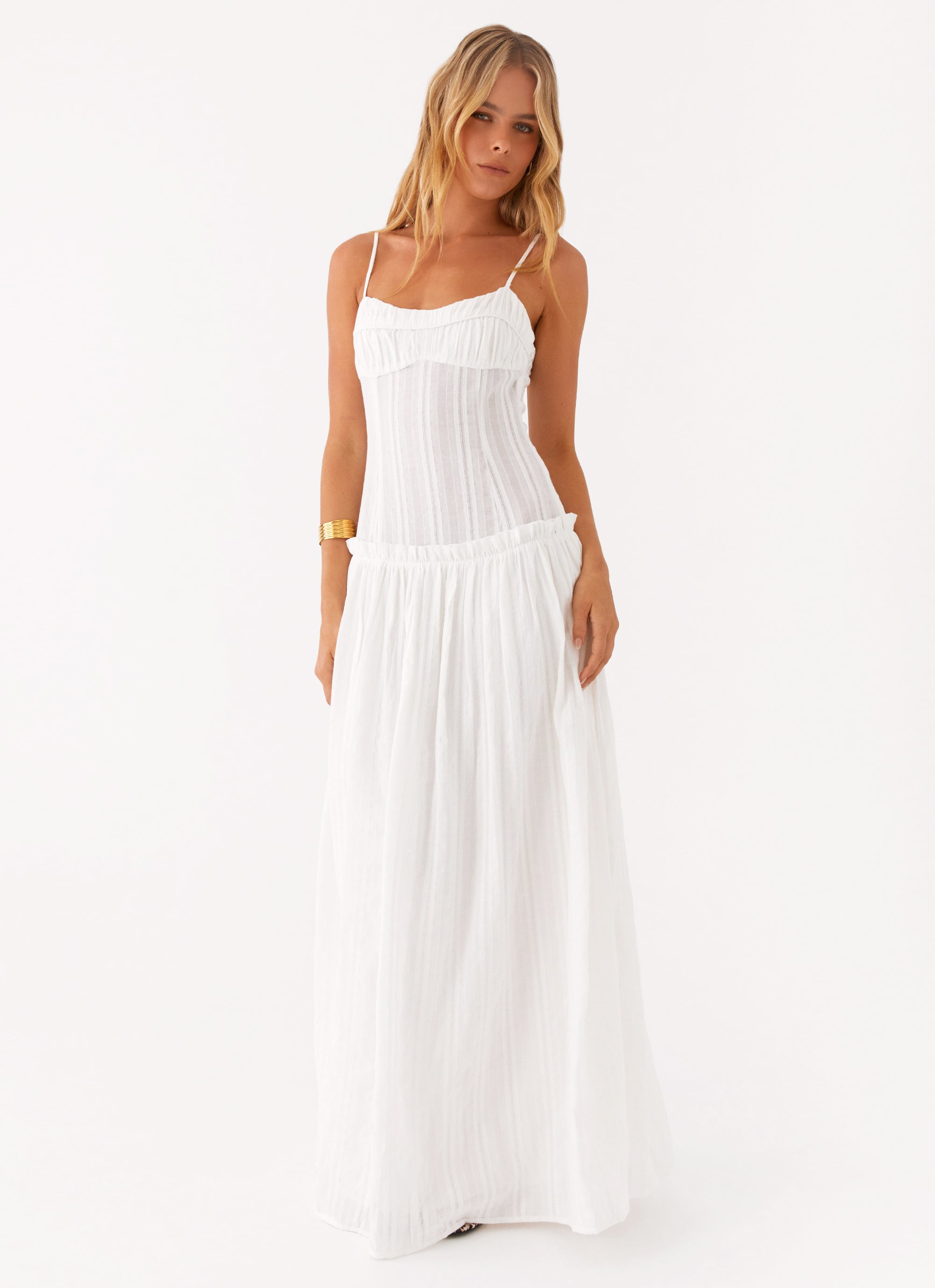 Ivory White Maxi Dress With Dropped Waist
