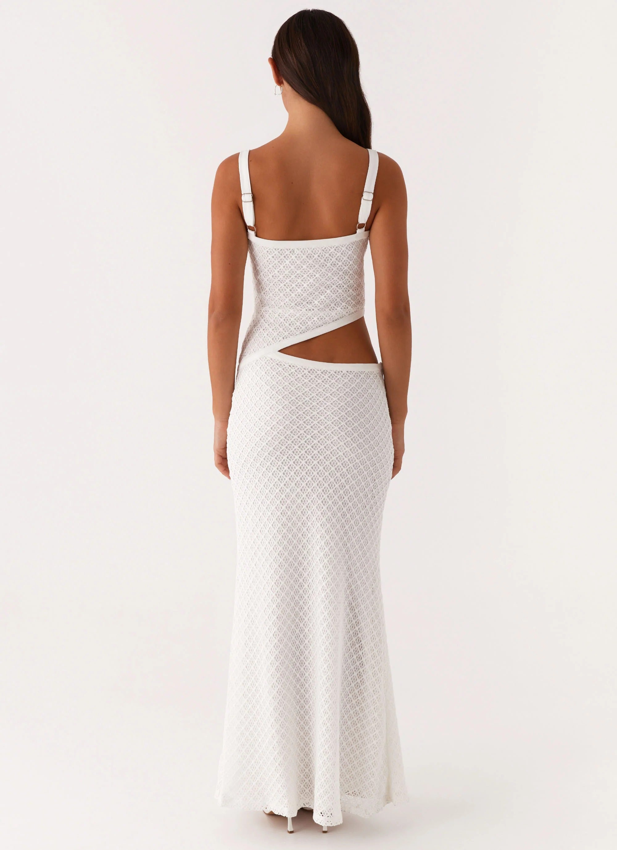 V-Neck Cut-Out Detailing Flowing White Maxi Dress