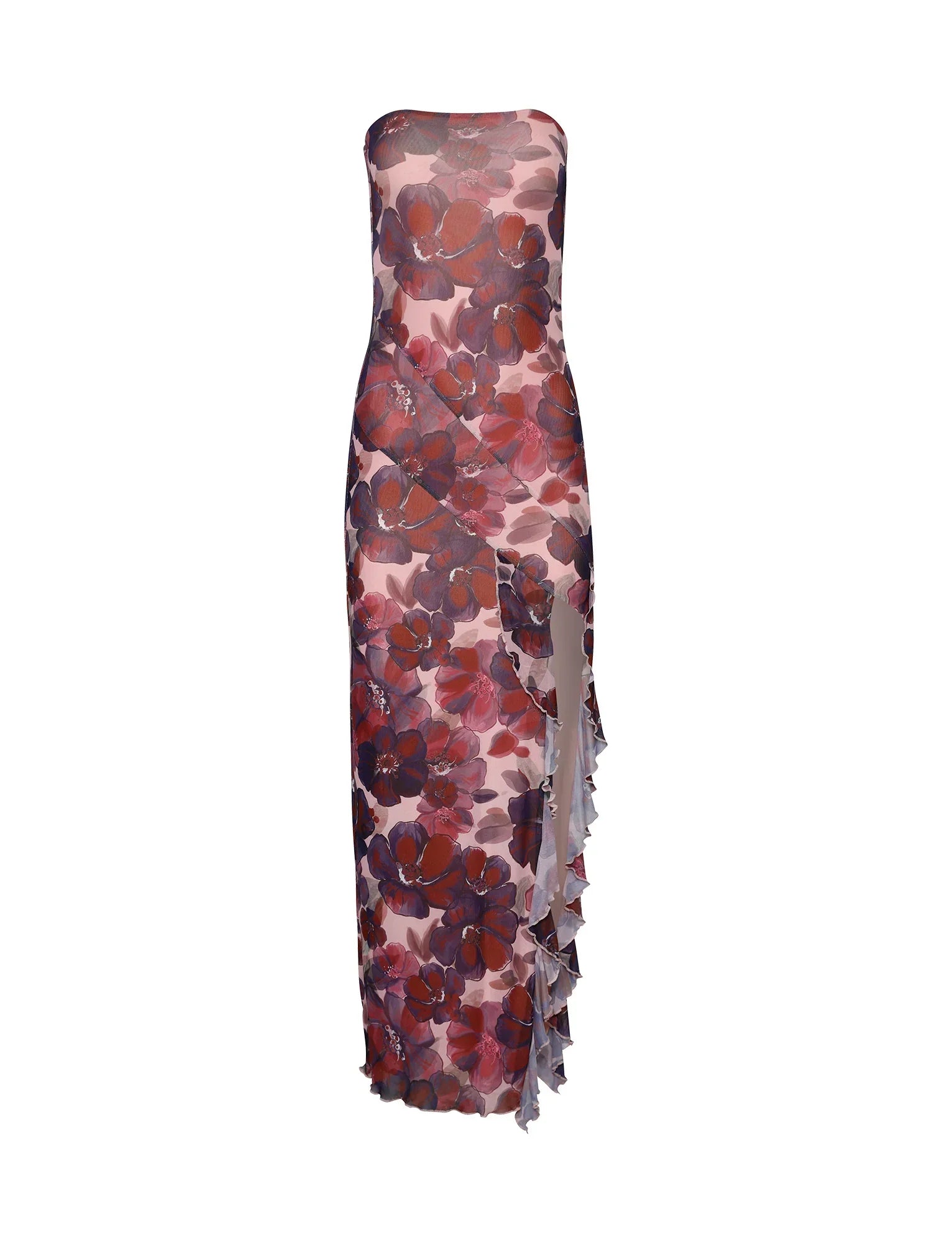 Strapless maxi dress with floral print