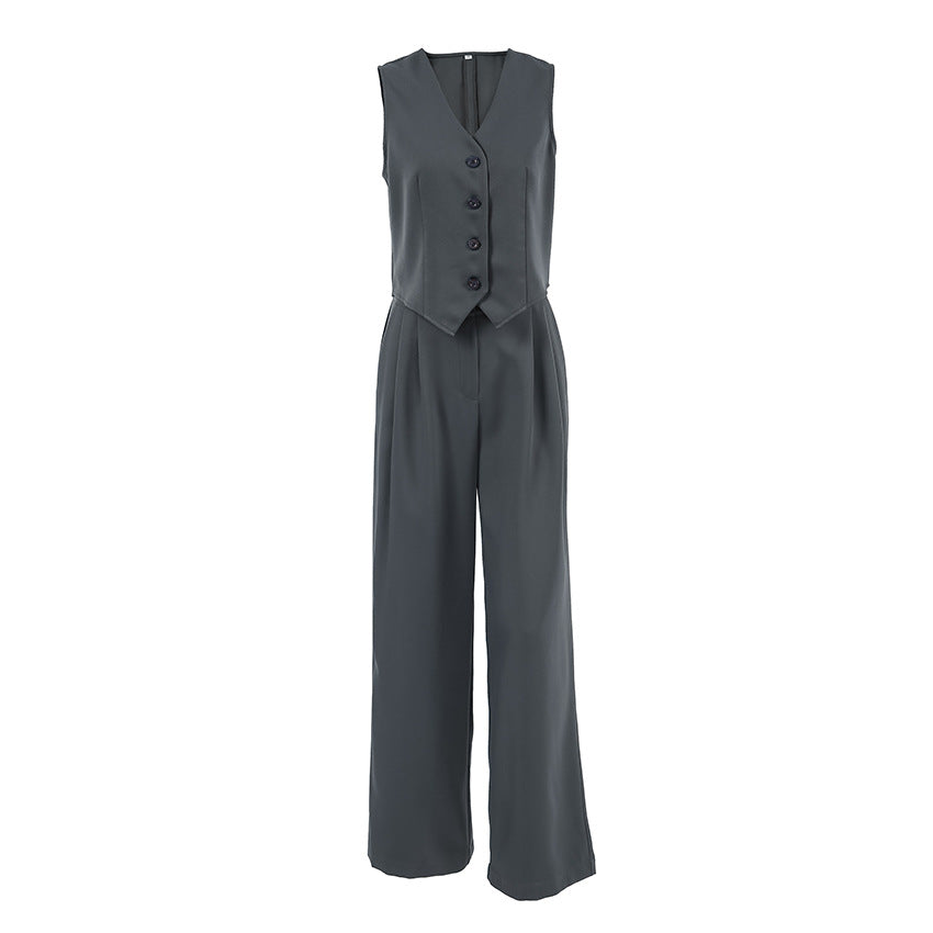 Sleeveless Vest And High Waist Trousers