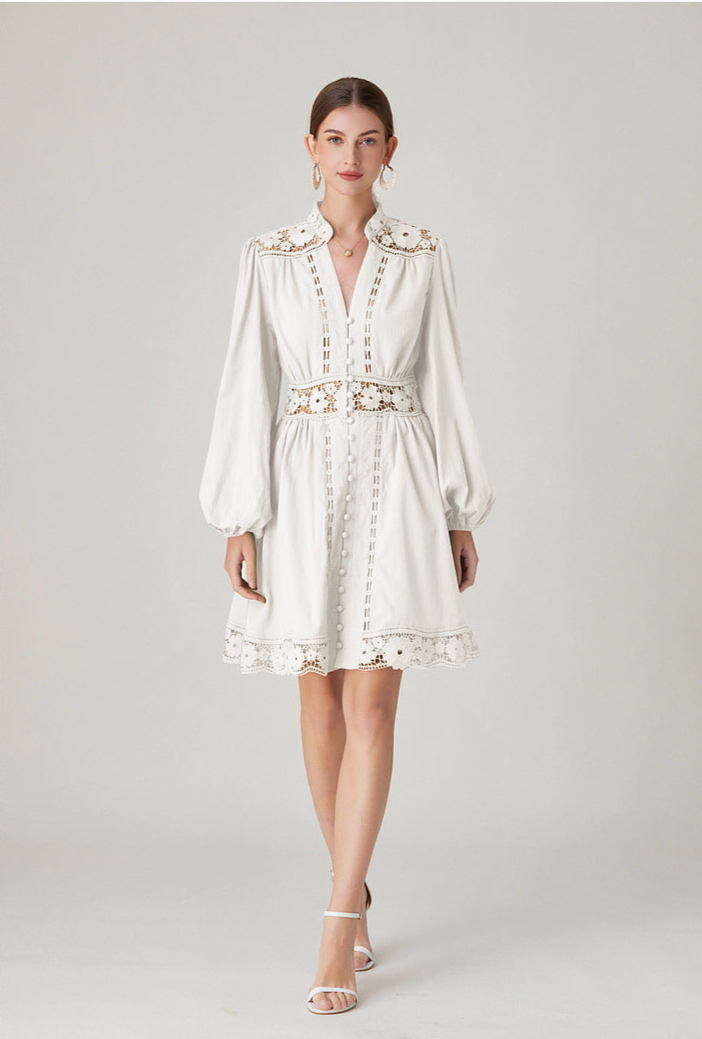 Textured V-neck Midi Dress with Buttons