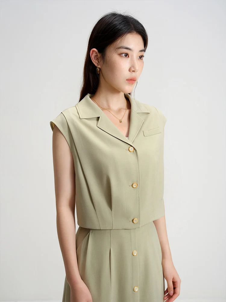 Vintage Commuter Summer Sleeveless Vest and Skirt Set