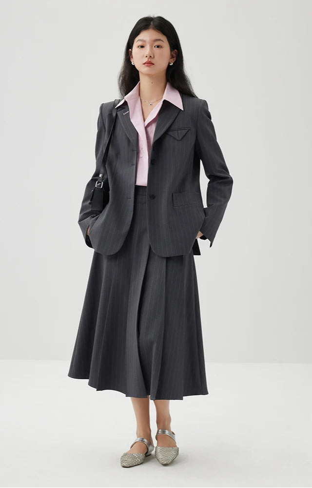 Striped Blazer and Skirt Suit
