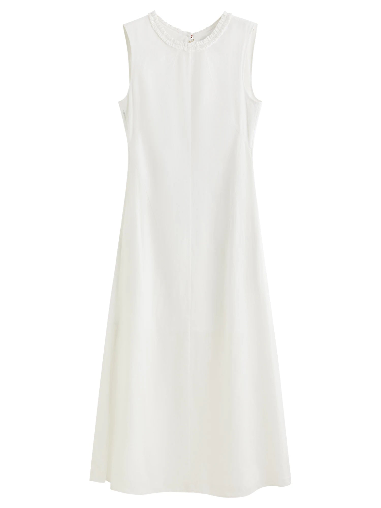 Linen Round Neck Sleeveless White Dress