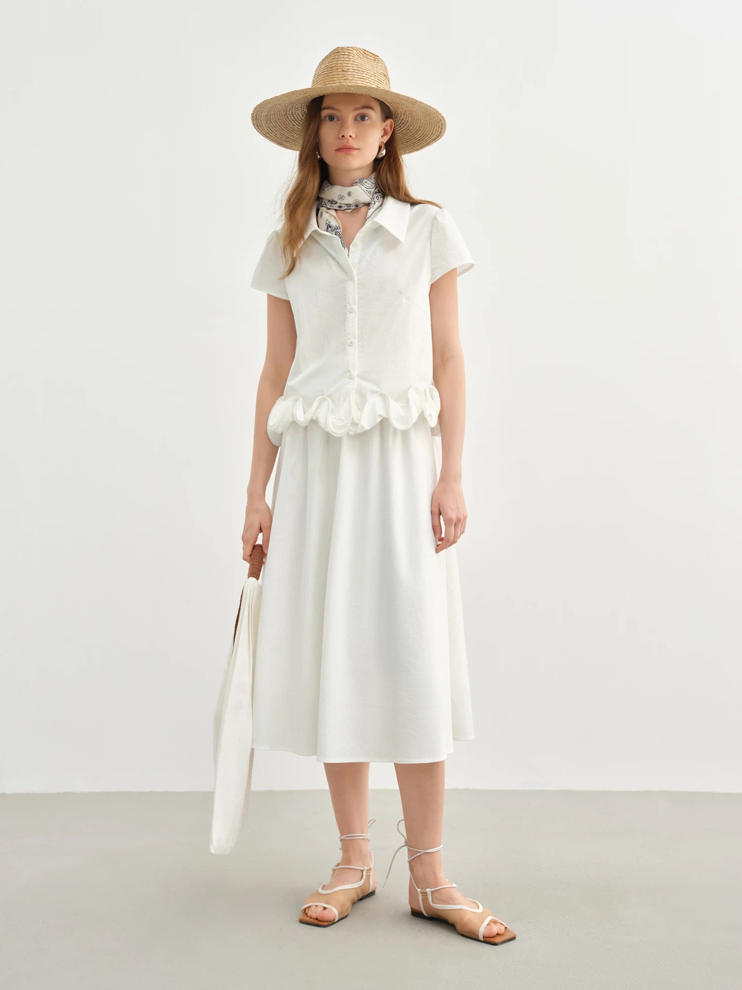 Ruffled Elegant White Top and Skirt Set