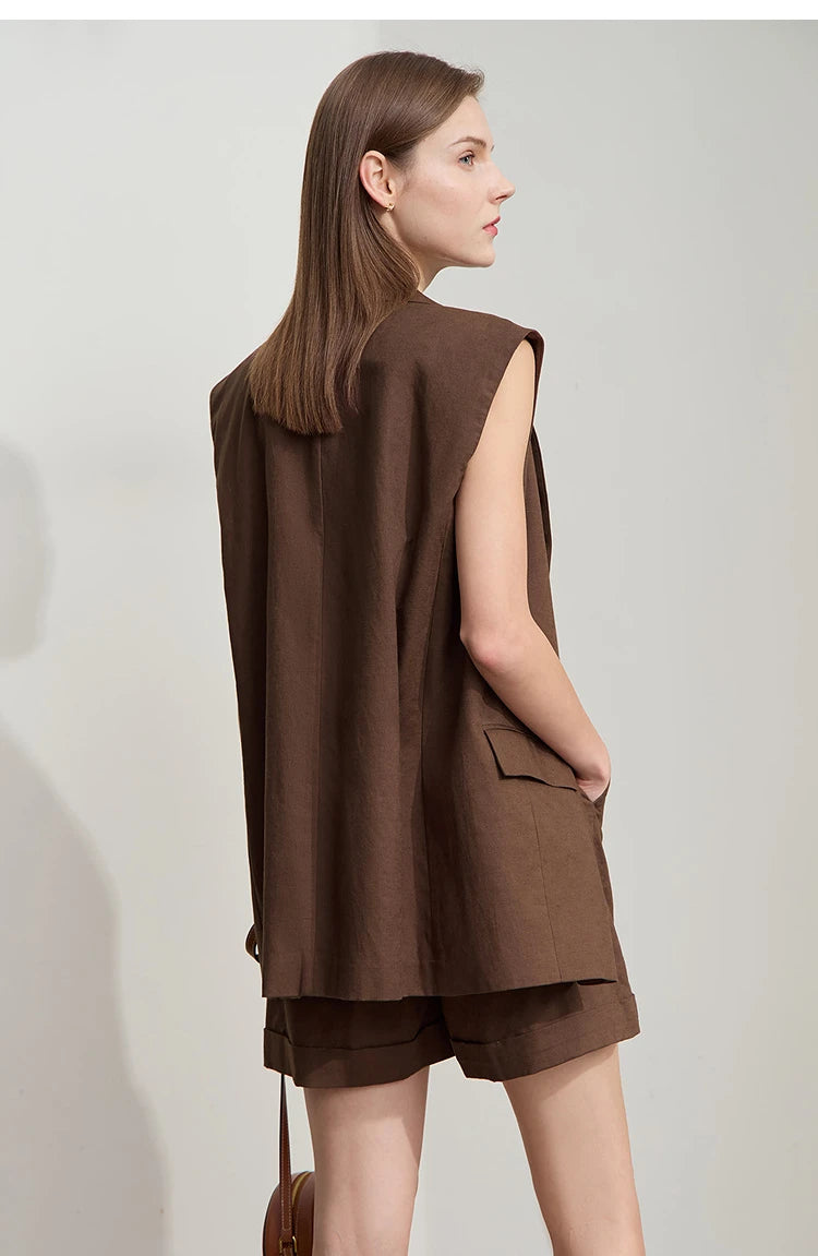 Cotton Linen Loose Vest and Shorts Set