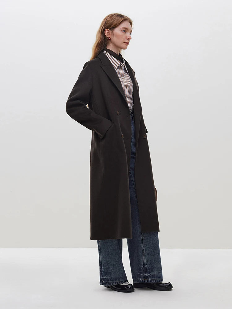 Long Notched Collar Woolen Coat