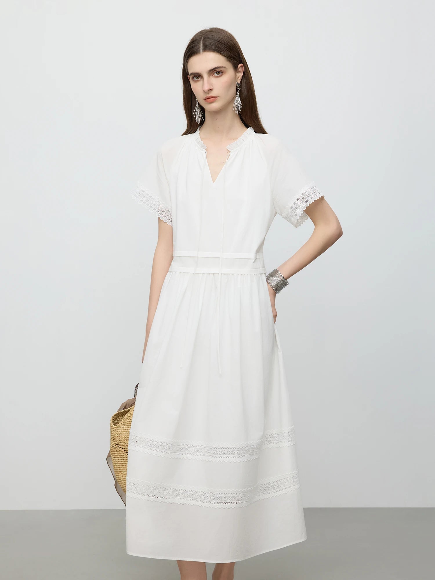 Lace Patchwork Short-sleeved Maxi Dress