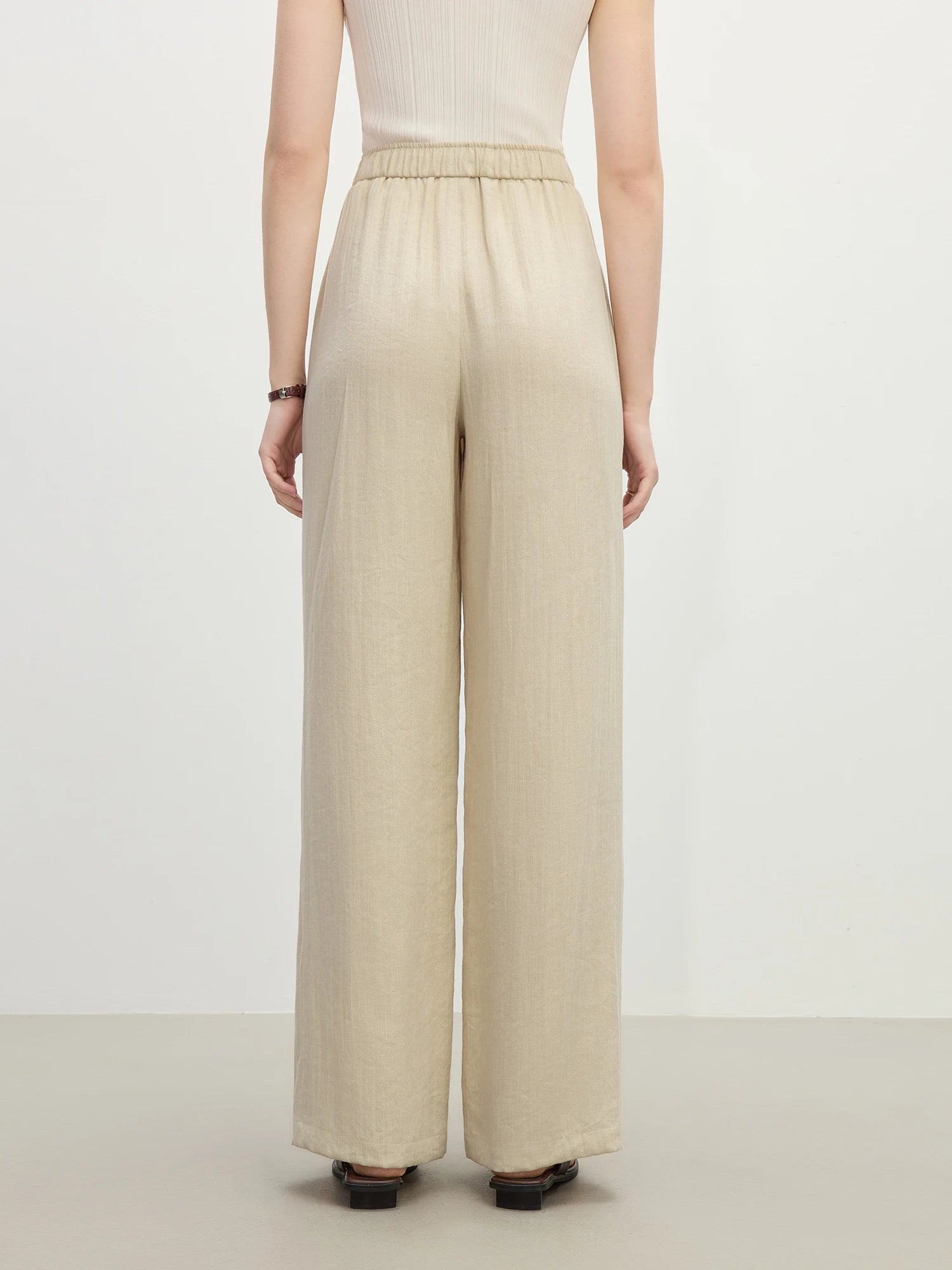 Linen Straight Elastic HIgh Waist Casual Pants