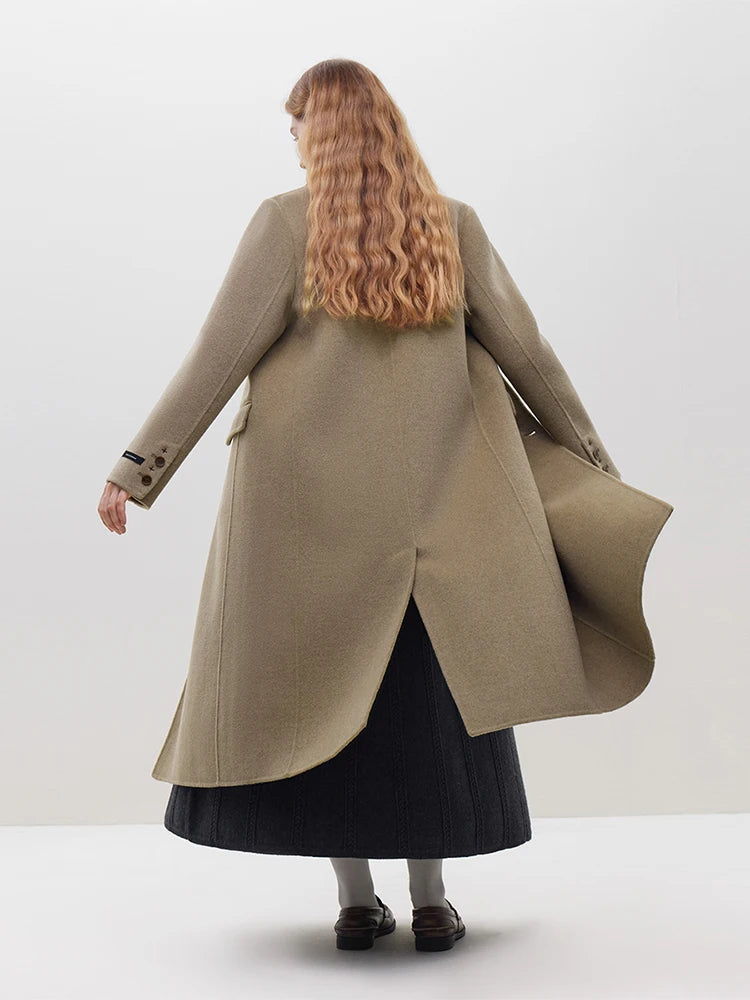 Long Notched Collar Woolen Coat