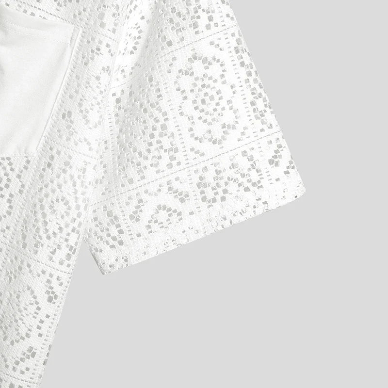 Transparent Lapel Short Sleeve shirt