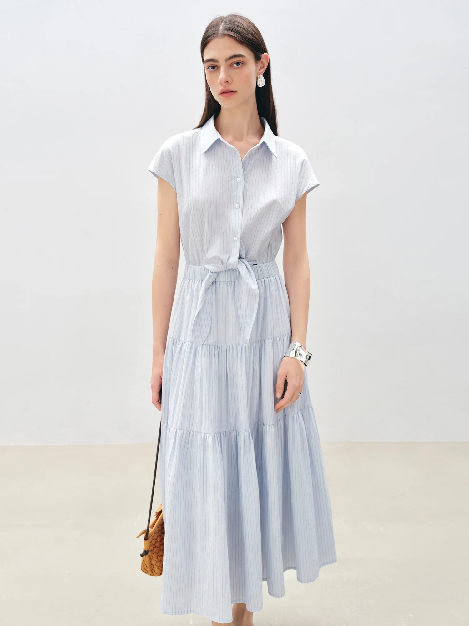 Sleeveless Blue White Stripe Midi Dress