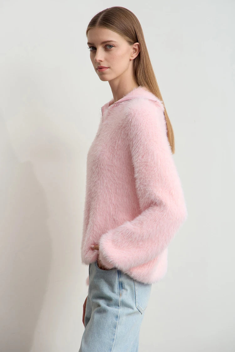 Turtleneck Zipper Mink Sweater