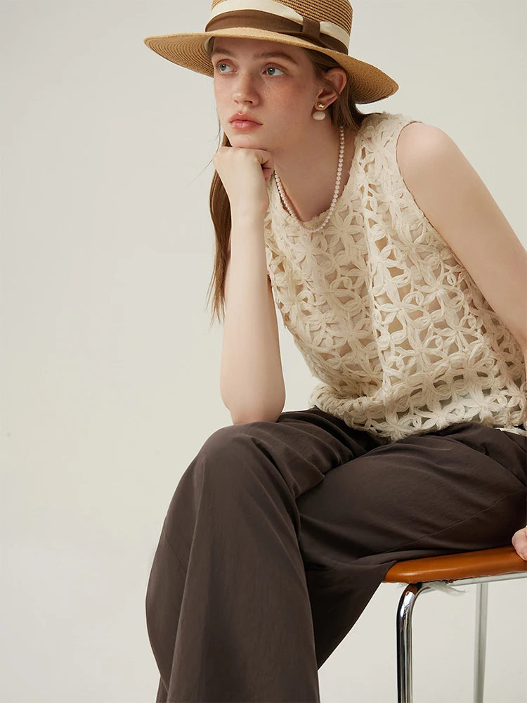 Three-dimensional Flower Embroidery Hollow Top