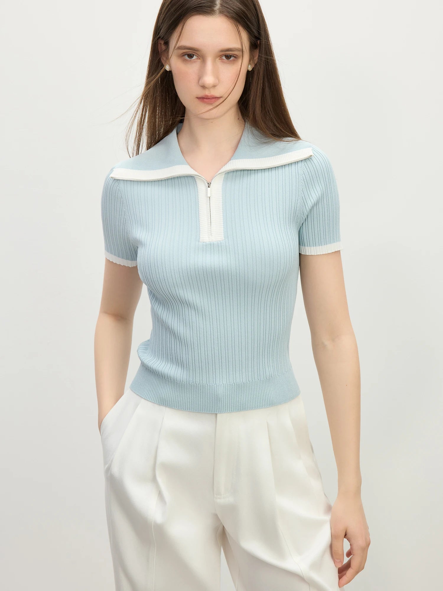 Short-sleeved Knitted Stripe T-shirt