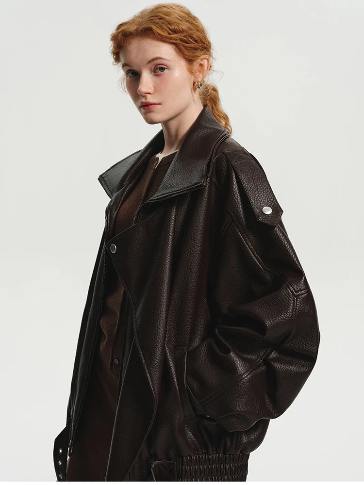 Oversized Dark Brown Leather Jacket