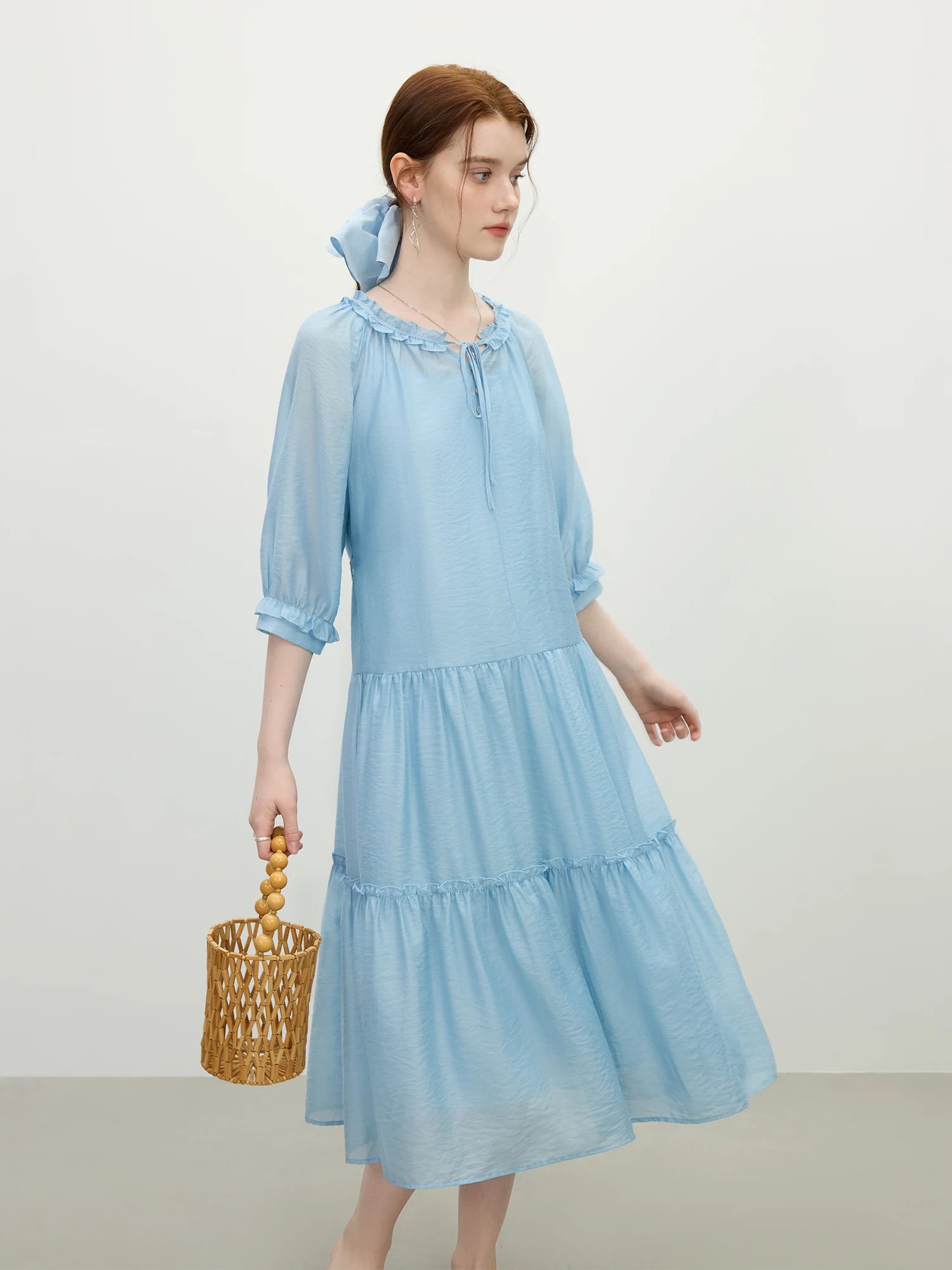 Summer Loose Light Blue Midi Dress