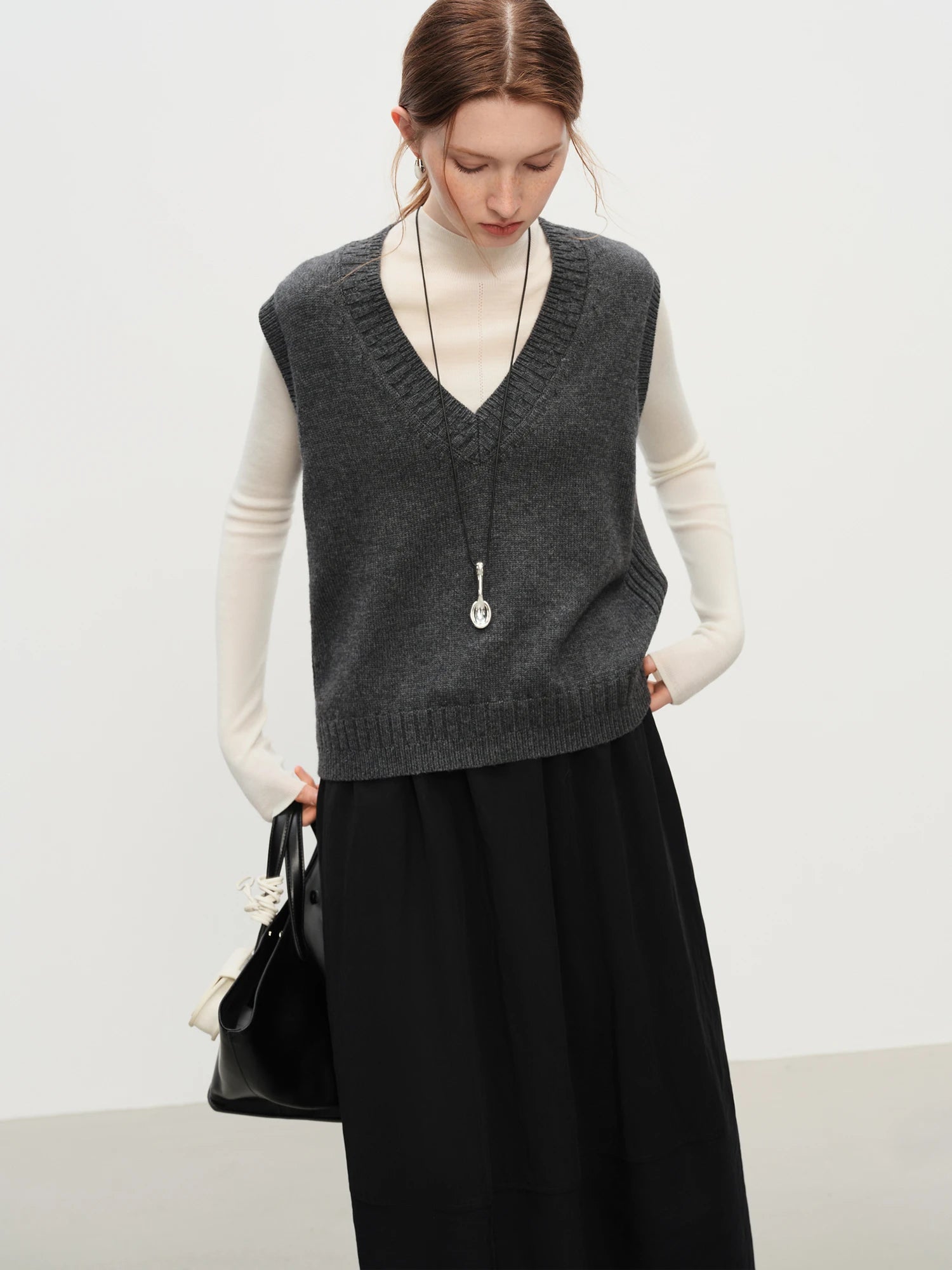 Sleeveless V-neck Wool Vest