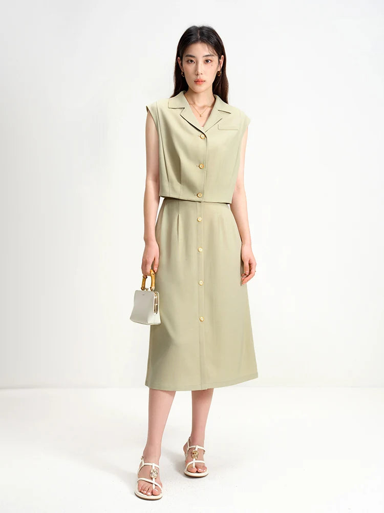 Vintage Commuter Summer Sleeveless Vest and Skirt Set