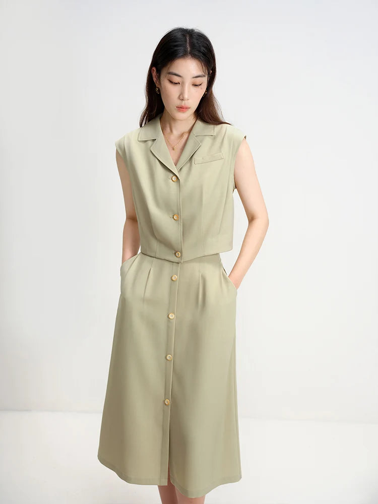 Vintage Commuter Summer Sleeveless Vest and Skirt Set