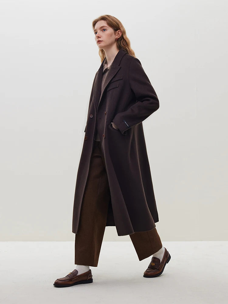 Long Notched Collar Woolen Coat