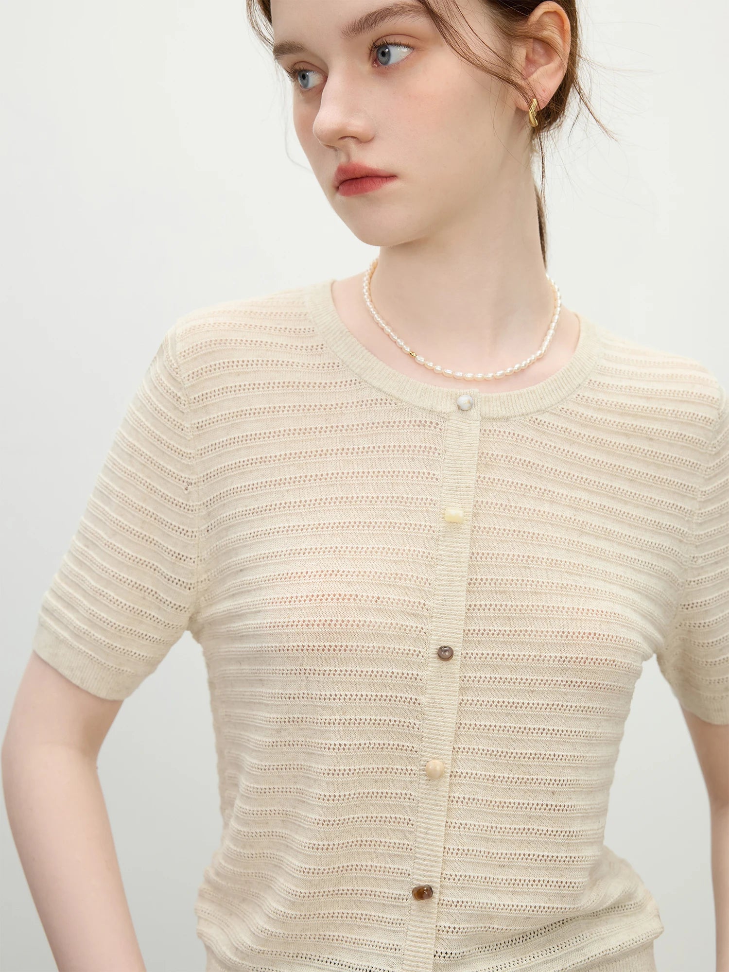 Beige Crochet Knit Top