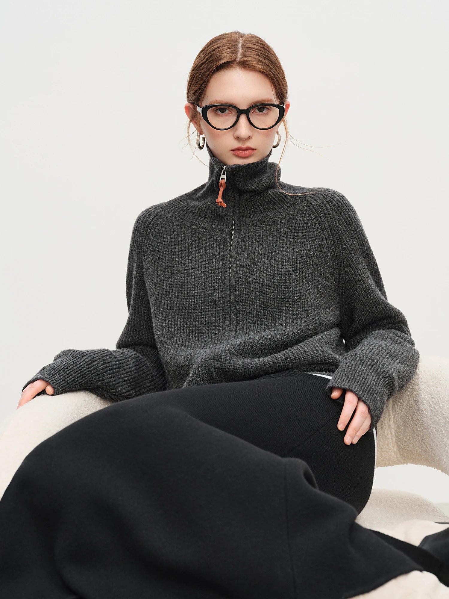 Wool Blend Knit Double Zip Cardigan