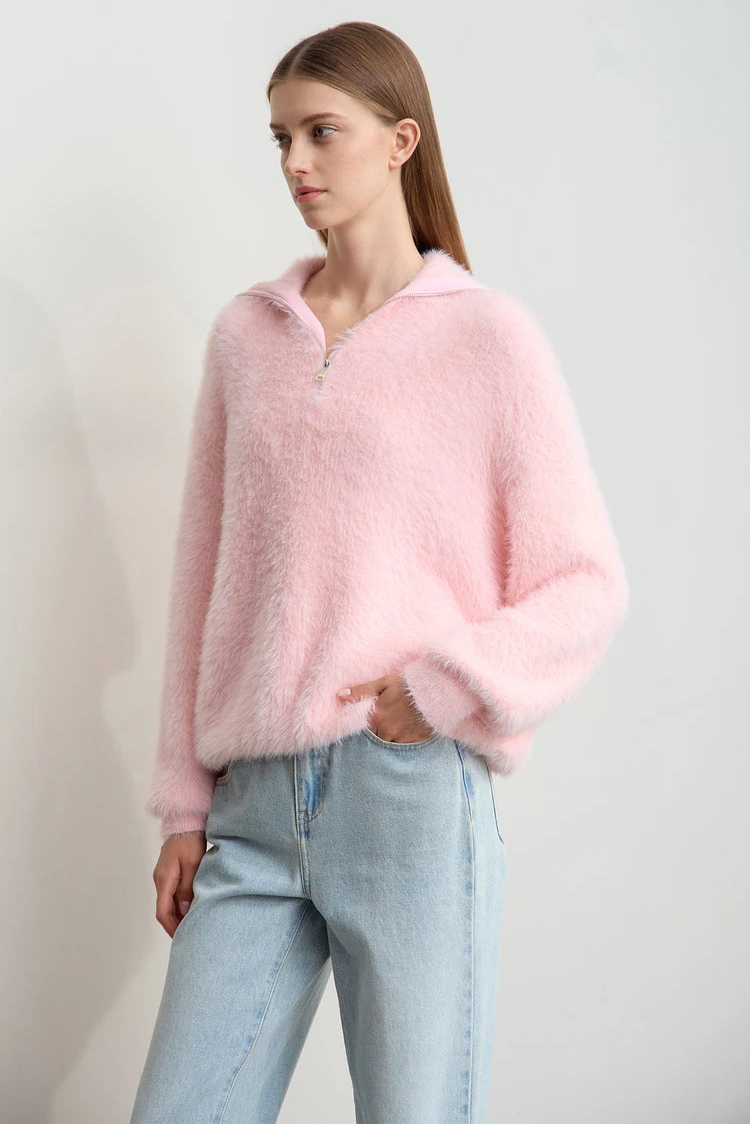 Turtleneck Zipper Mink Sweater