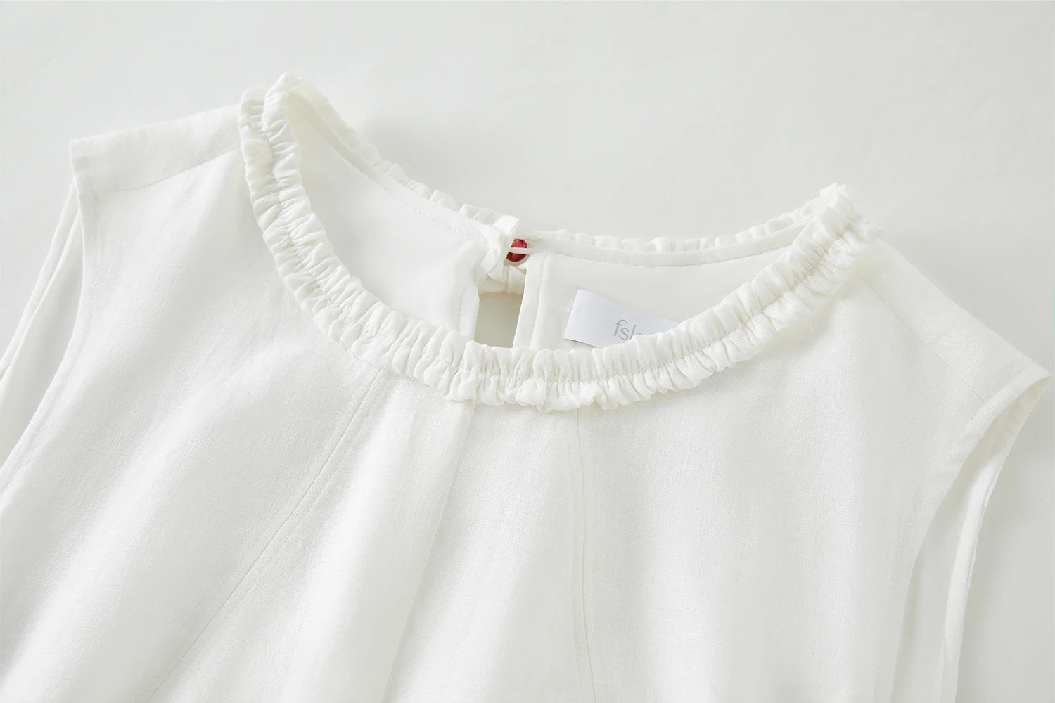 Linen Round Neck Sleeveless White Dress