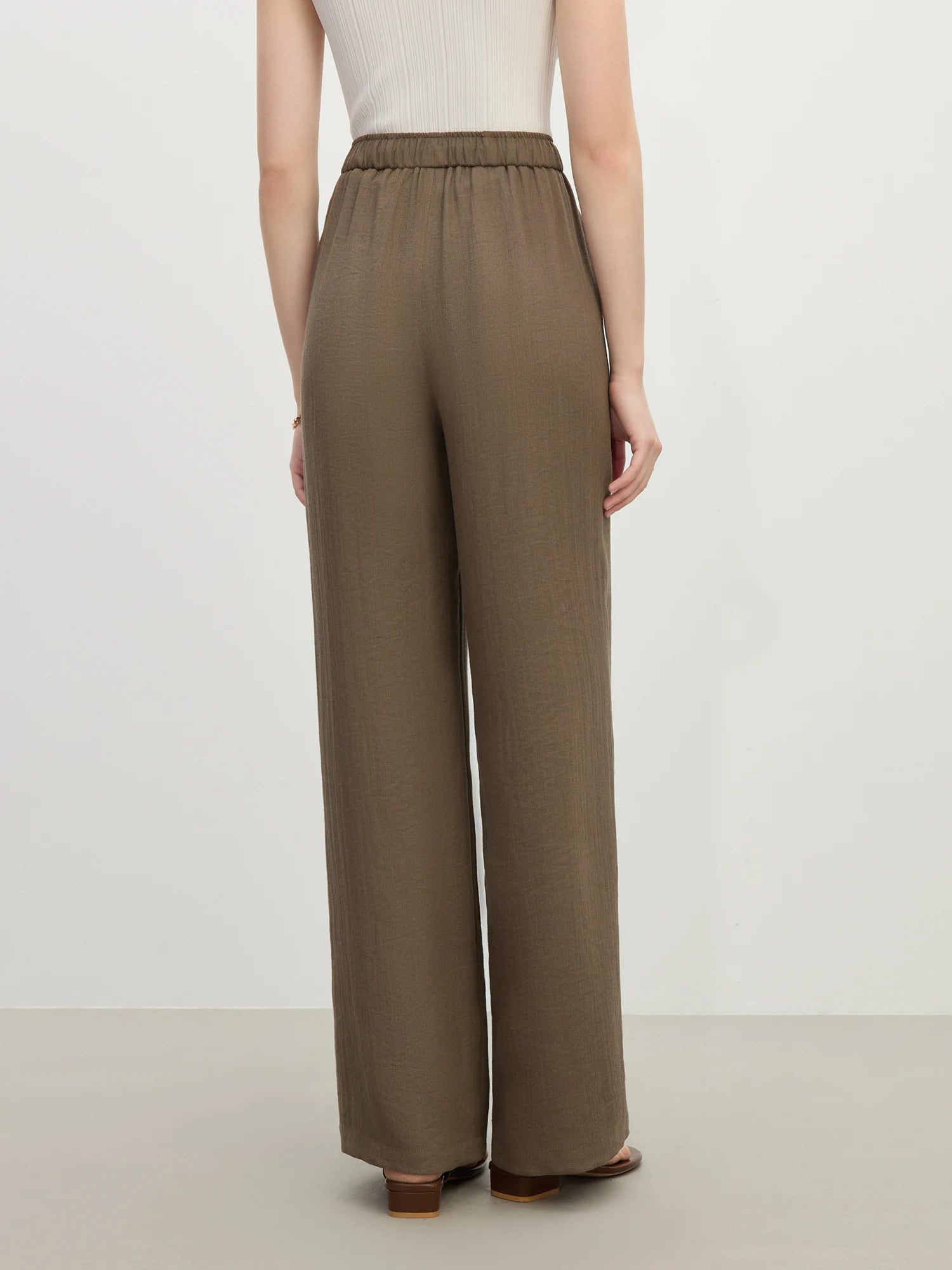 Linen Straight Elastic HIgh Waist Casual Pants