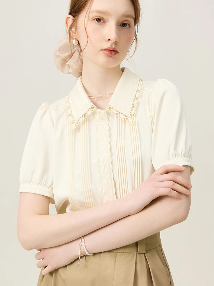 Cool Fiber Versatile Embroidery Beige Top