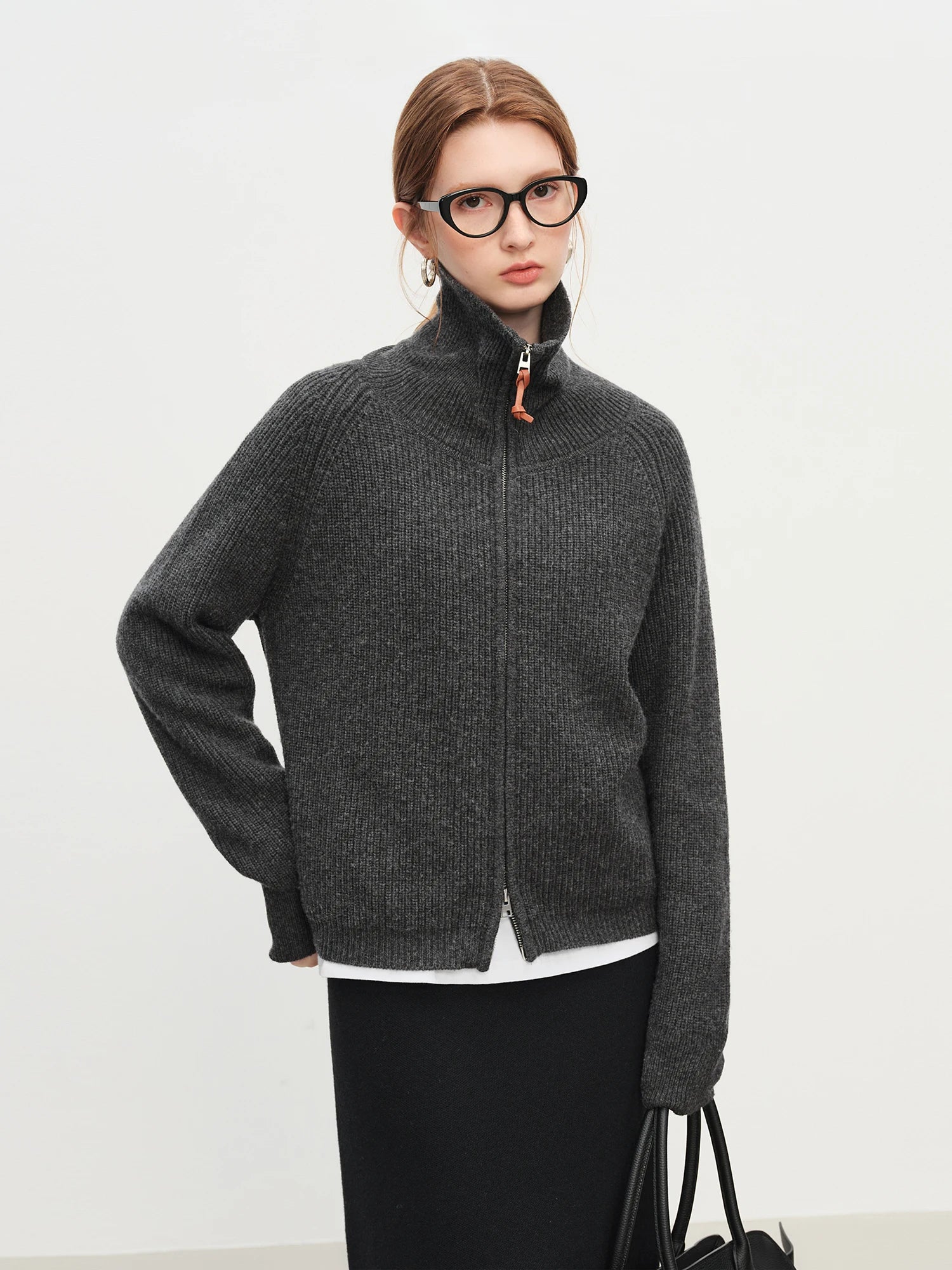 Loose Fit Wool Blend Knit Zipper Sweater