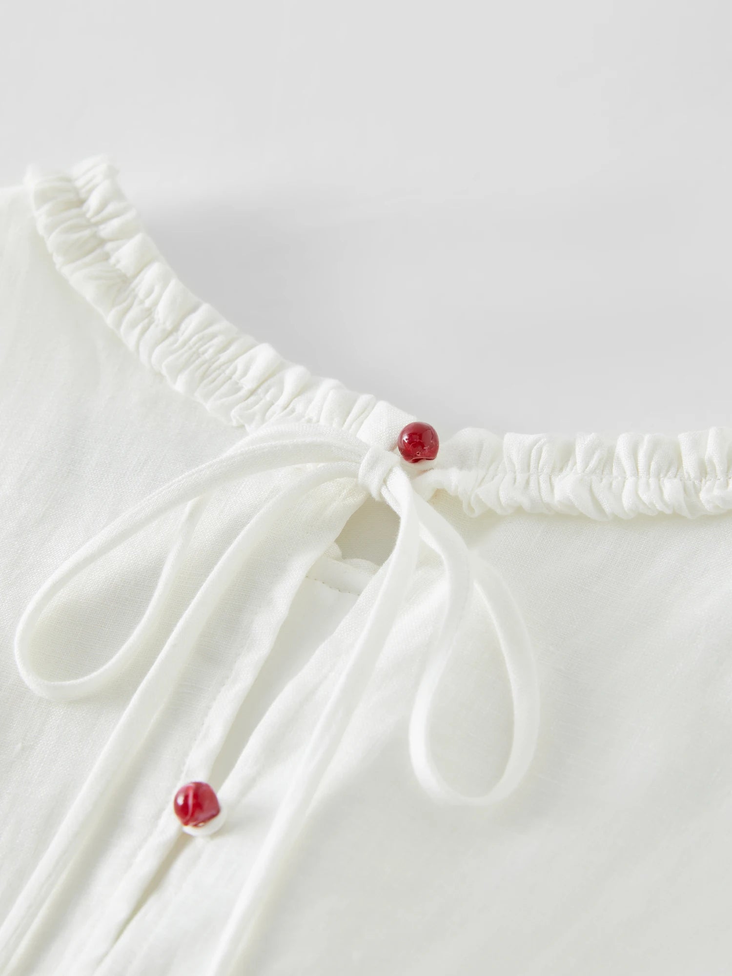 Linen Round Neck Sleeveless White Dress