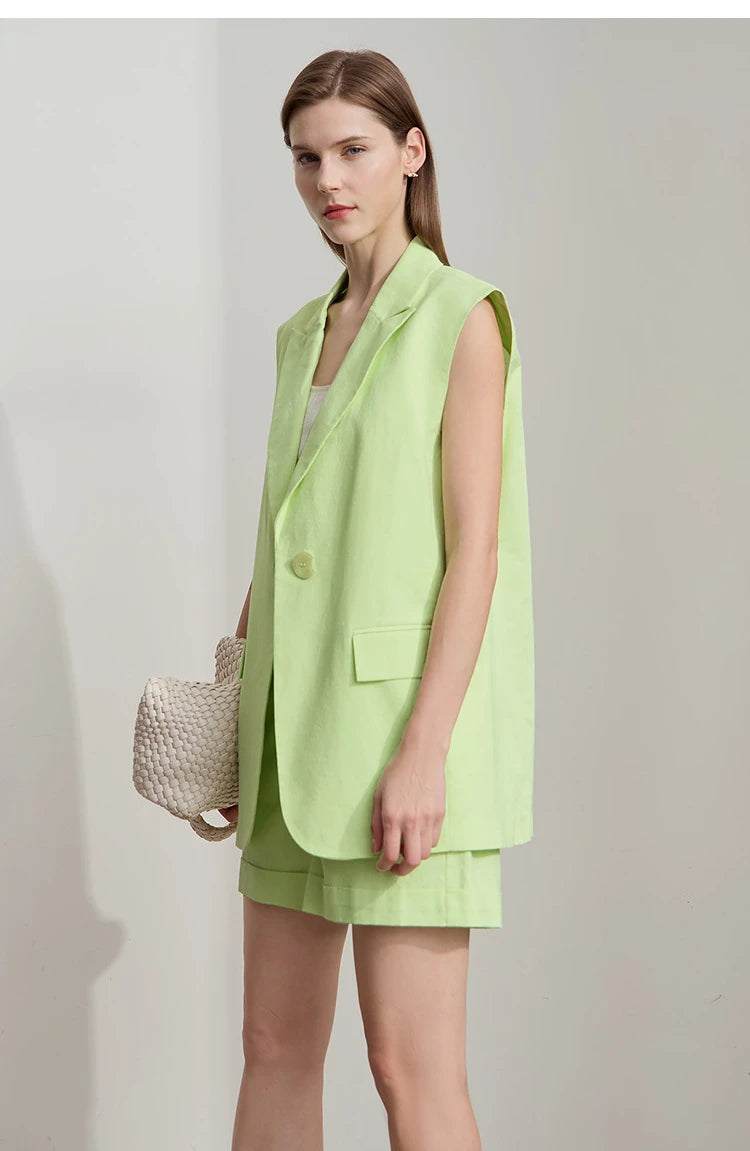Cotton Linen Loose Vest and Shorts Set