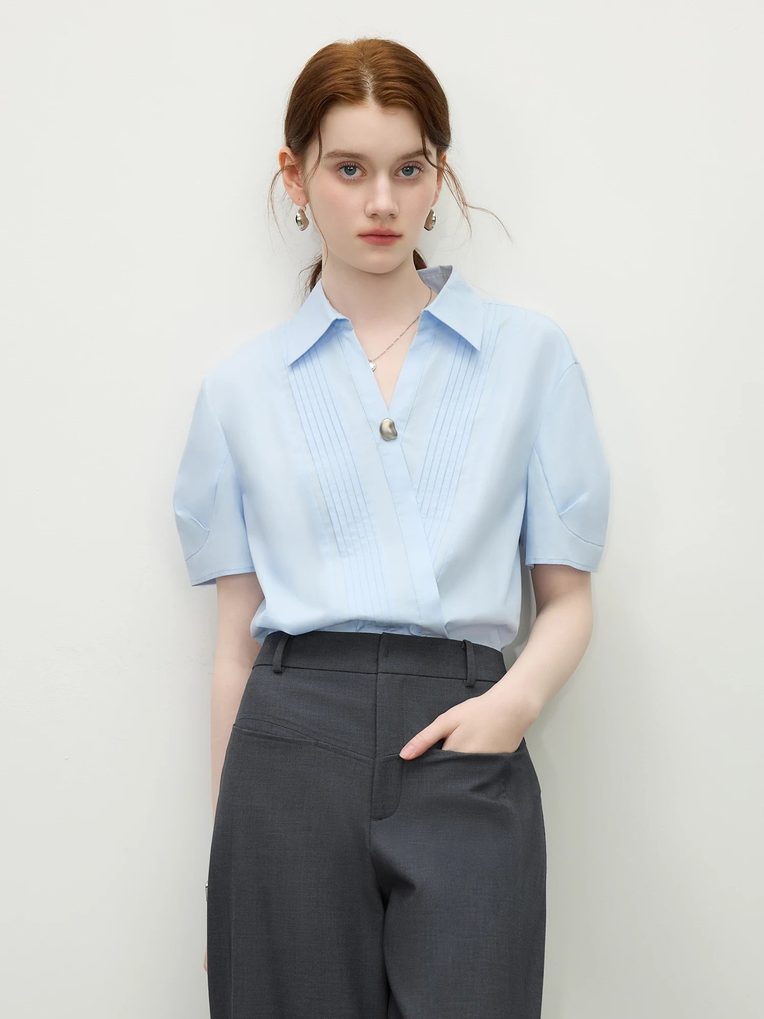 Stripe texture Blue Short-Sleeved Shirt