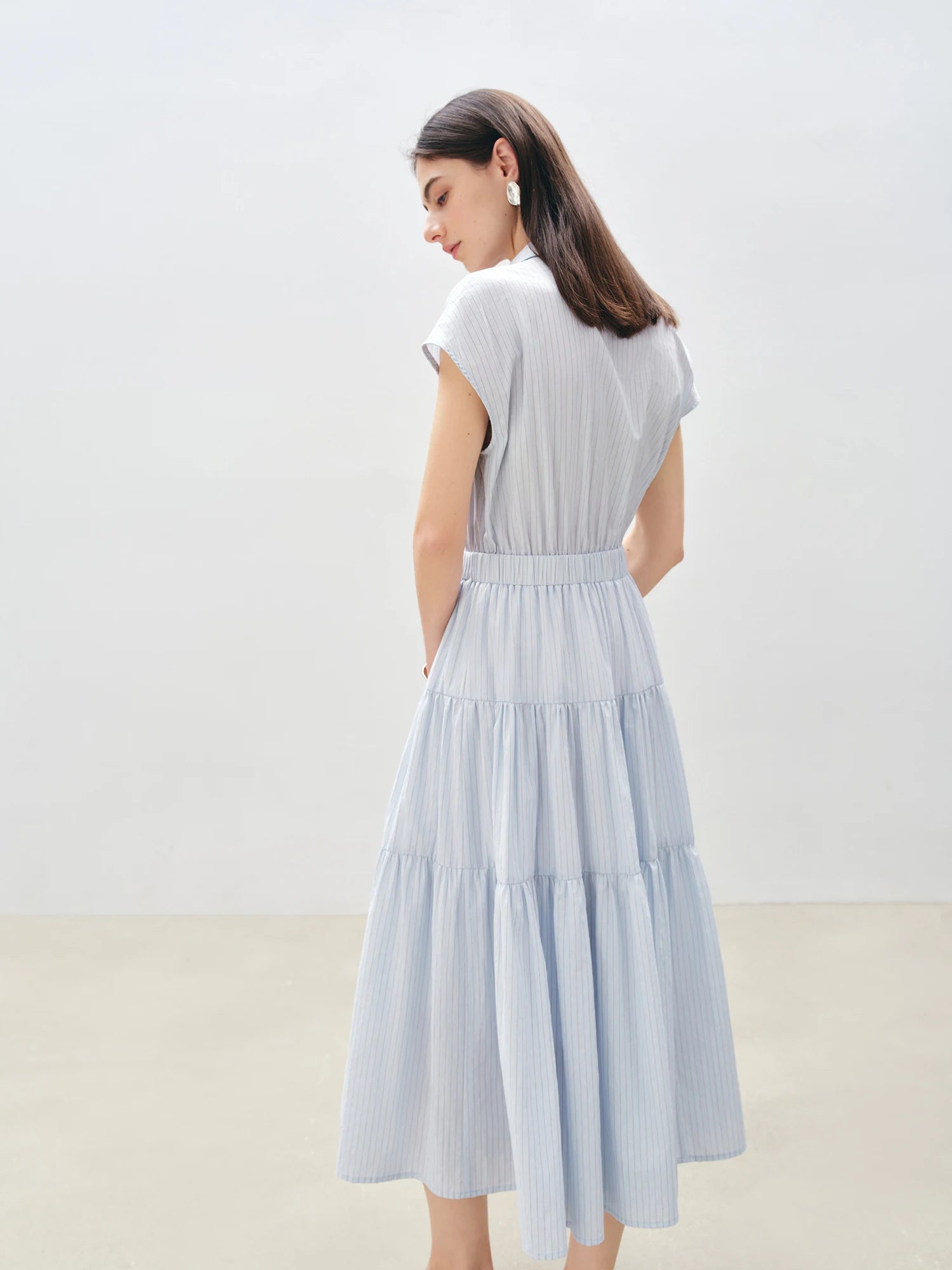 Sleeveless Blue White Stripe Midi Dress