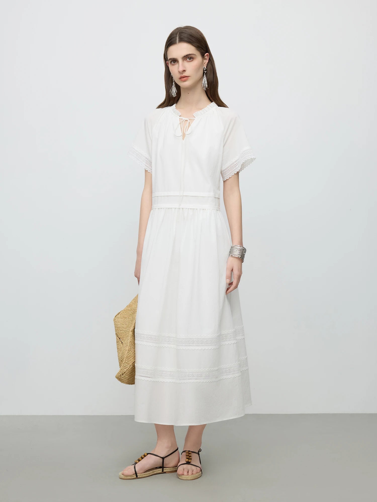 Lace Patchwork Short-sleeved Maxi Dress