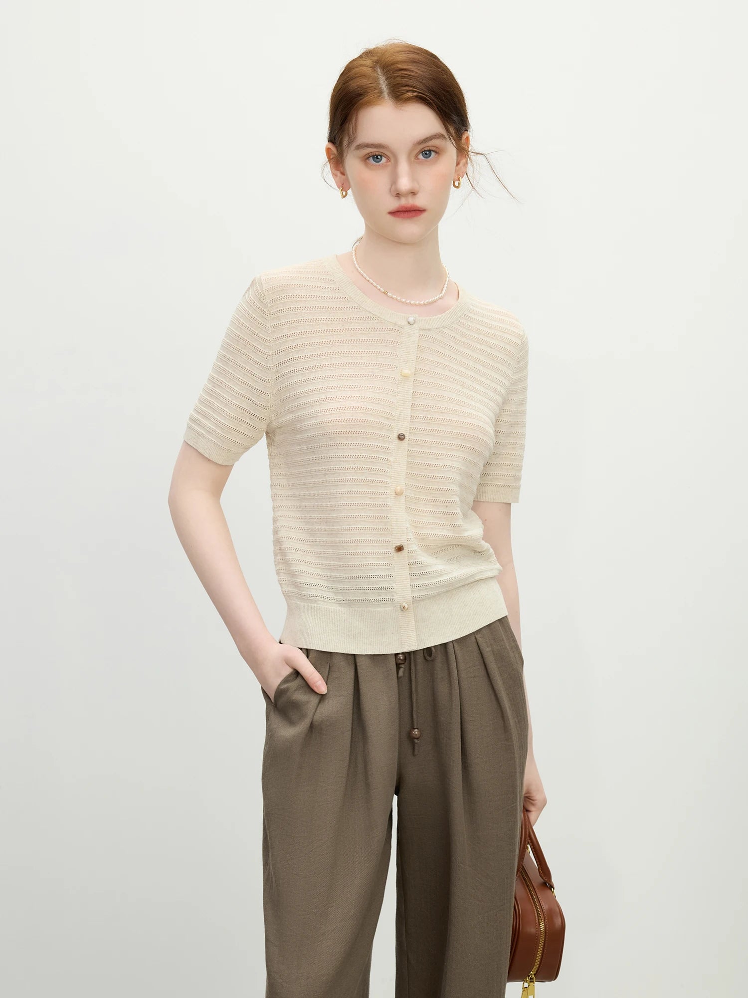 Beige Crochet Knit Top