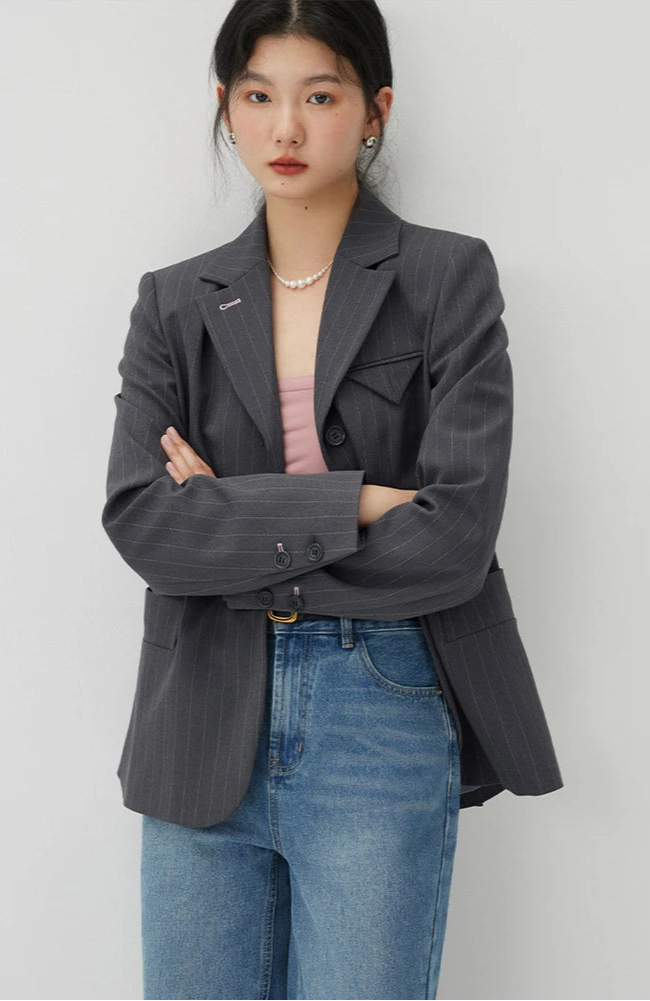 Striped Blazer and Skirt Suit