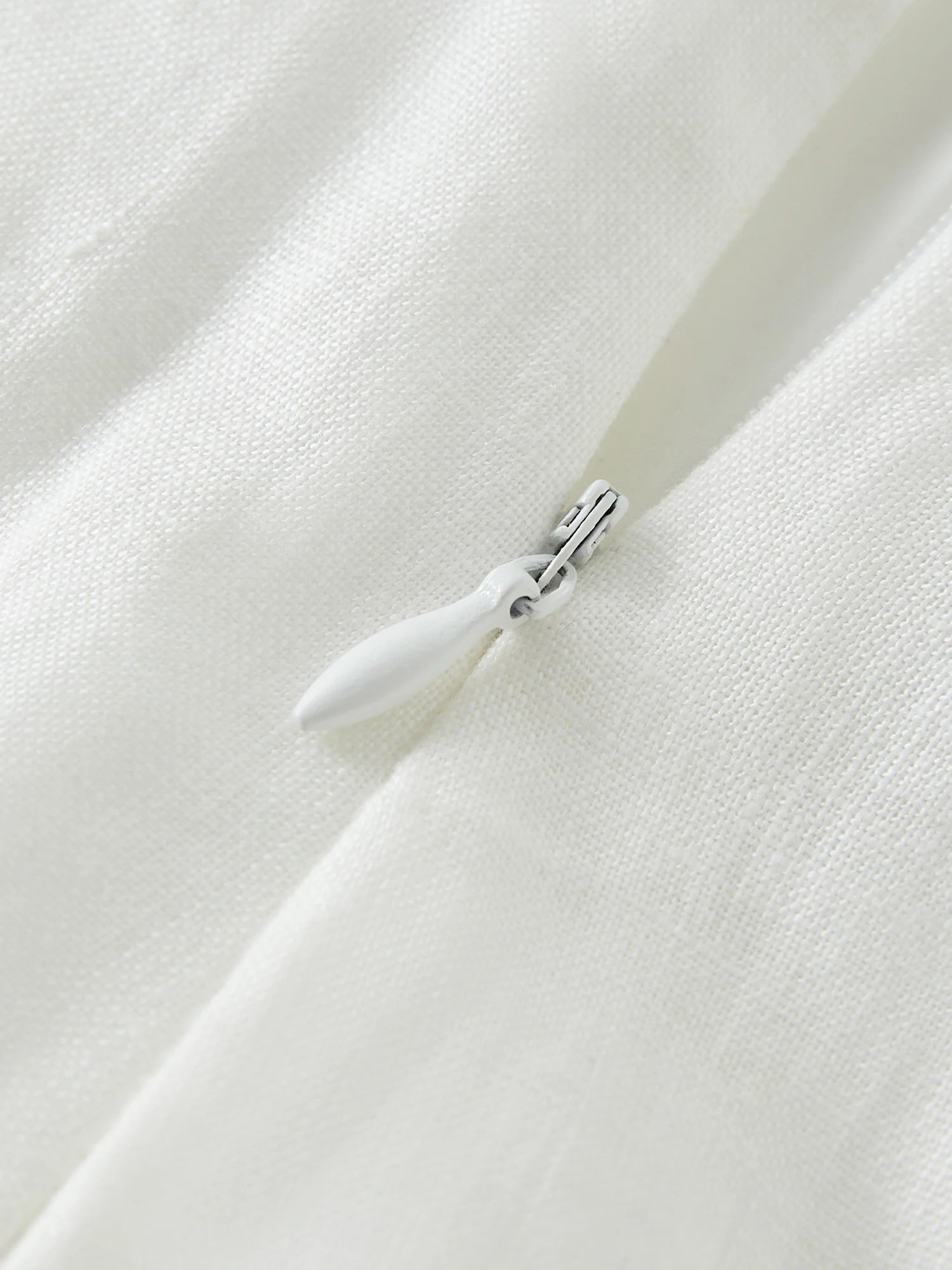 Linen Round Neck Sleeveless White Dress