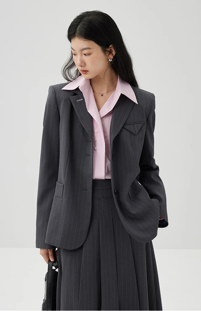 Striped Blazer and Skirt Suit