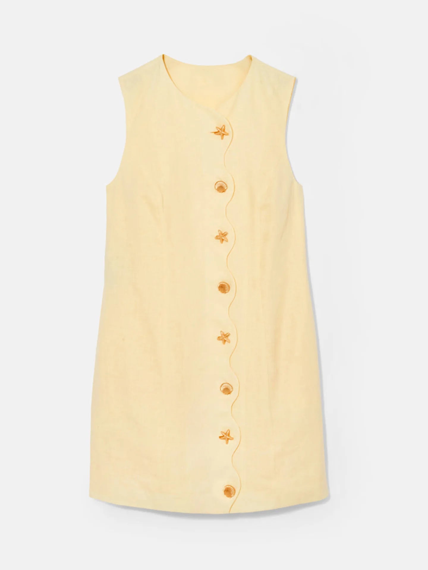 Buttoned Sleeveless Socialite Yellow Mini Dress
