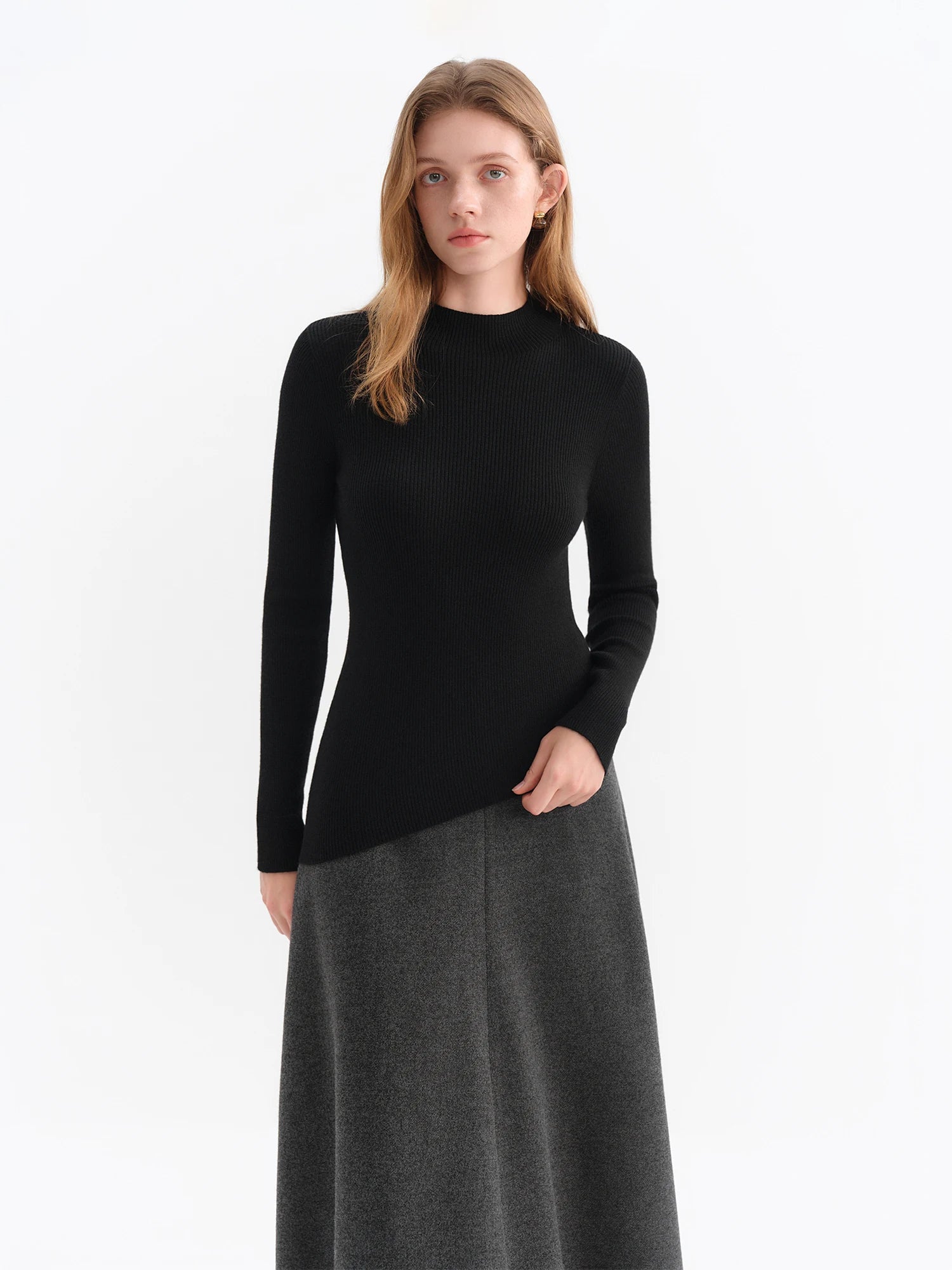 Asymmetric Knit Wool Sweater