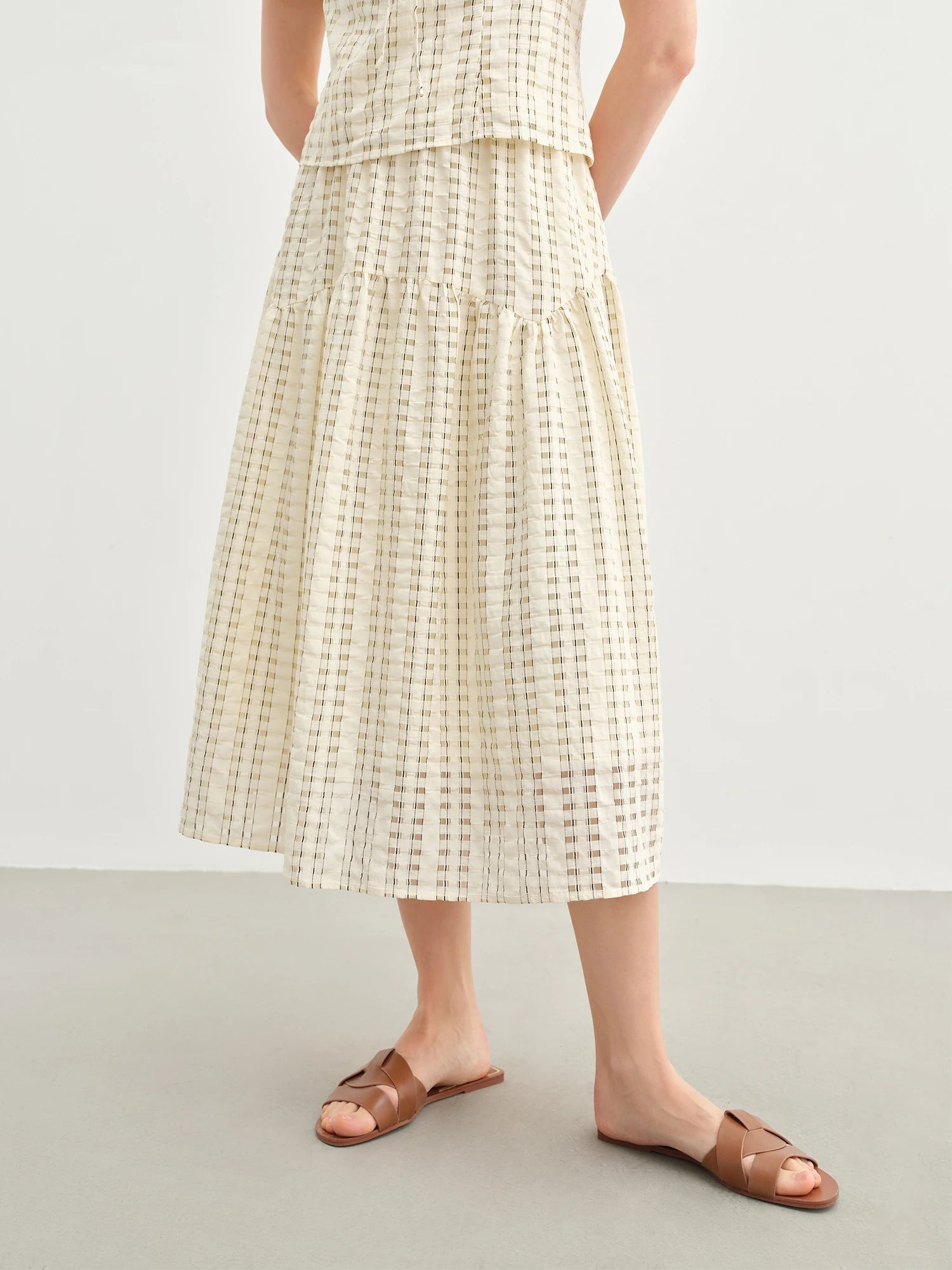 Texture French Fashion Beige Top and Skirt