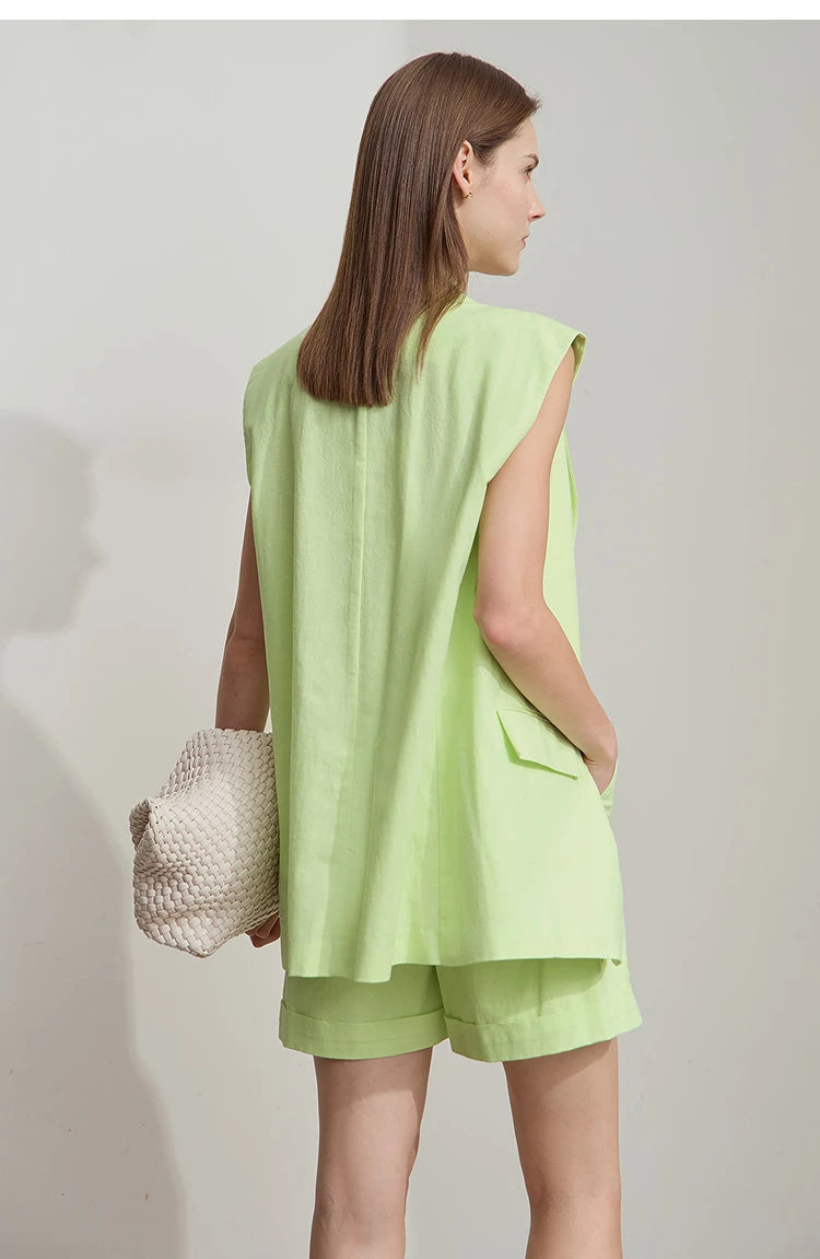Cotton Linen Loose Vest and Shorts Set