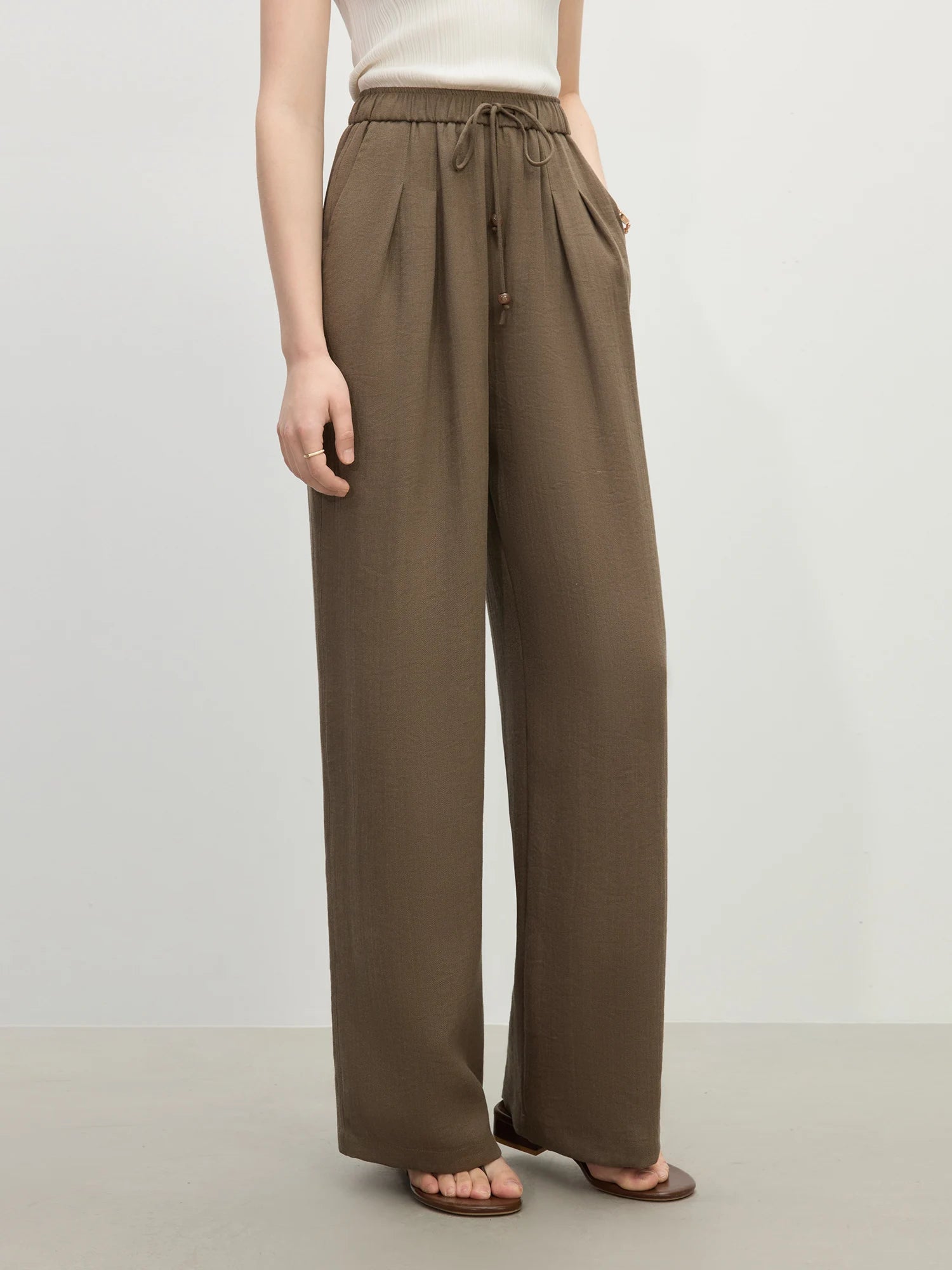 Linen Straight Elastic HIgh Waist Casual Pants