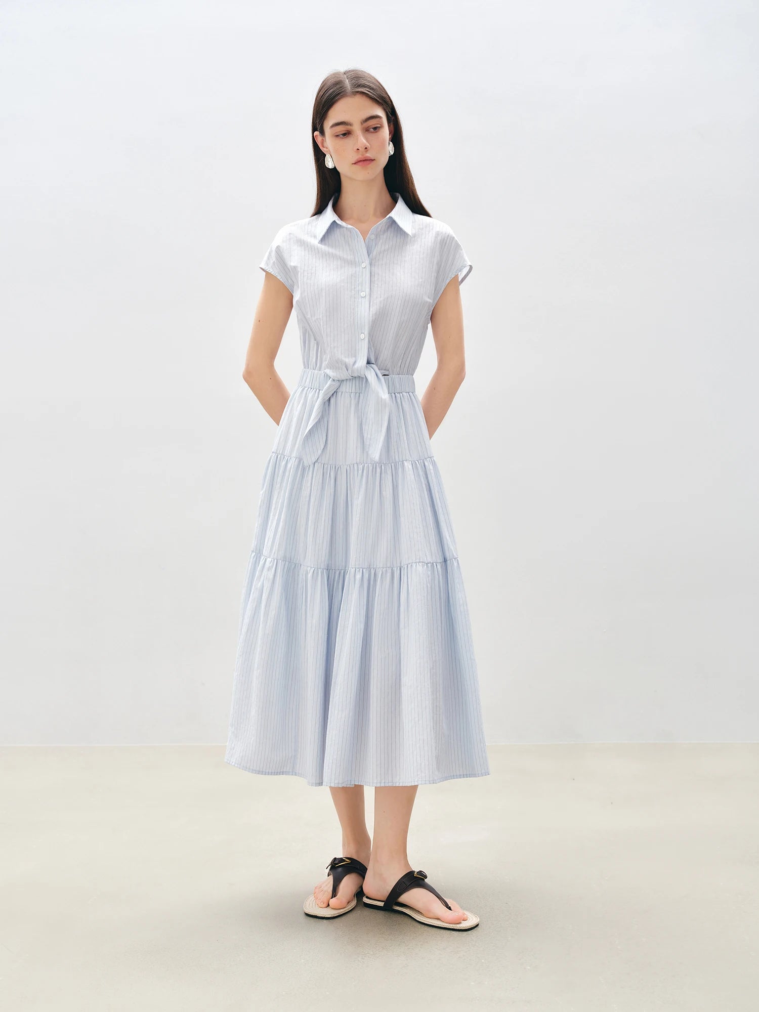 Sleeveless Blue White Stripe Midi Dress