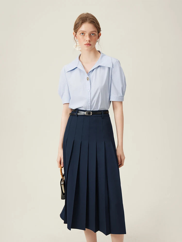 Elegant Mid Length Striped Skirt